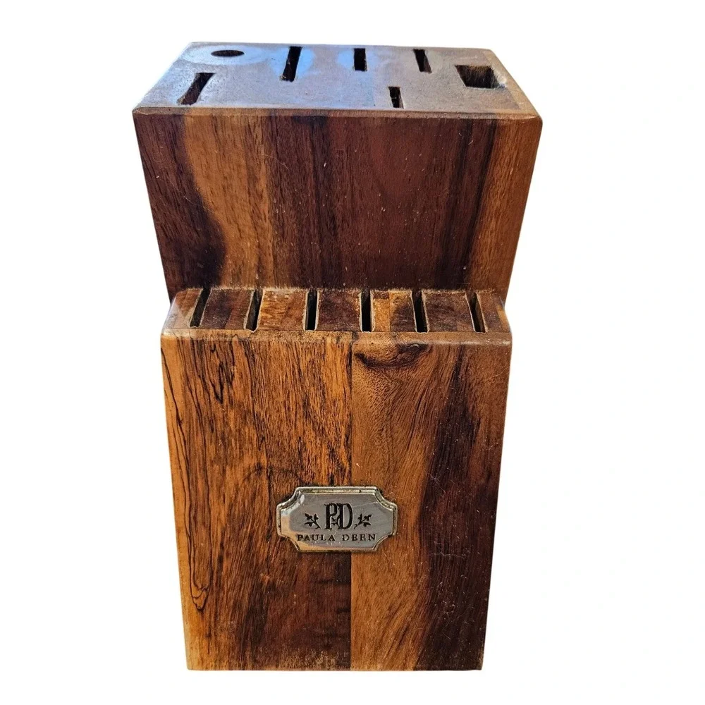 Paula Deen Acacia Wood Knife Block 13 Slot Tiered Countertop Cutlery Organizer